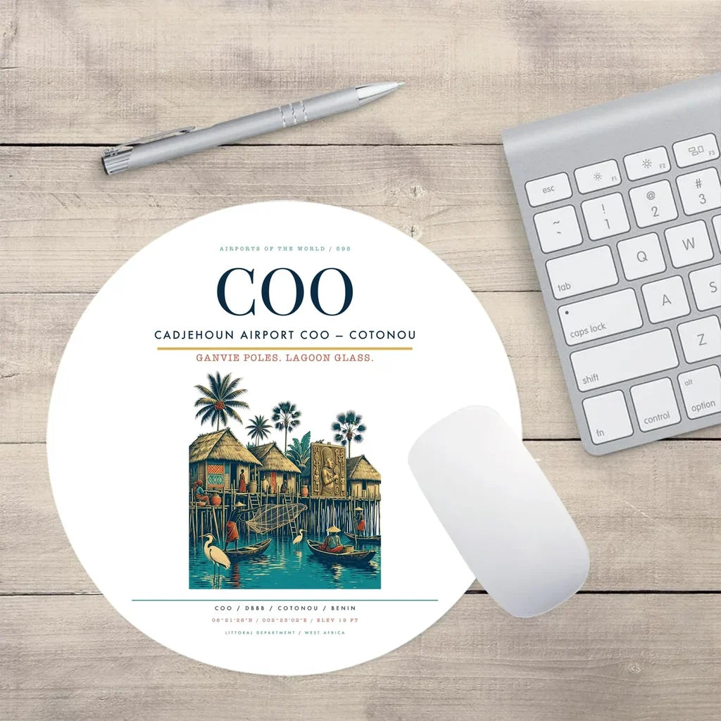 Cadjehoun Airport (COO) design on white round mouse pad