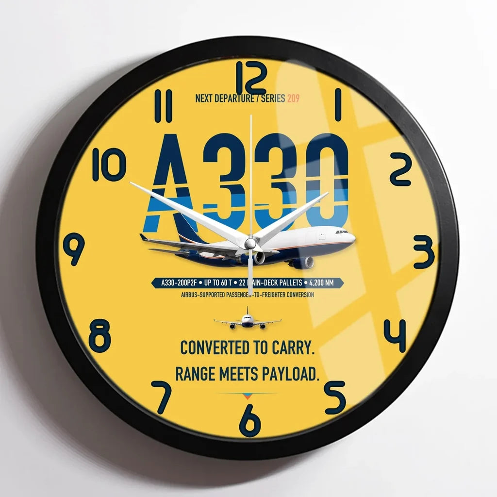 Airbus A330-200P2F design on yellow framed wall clock