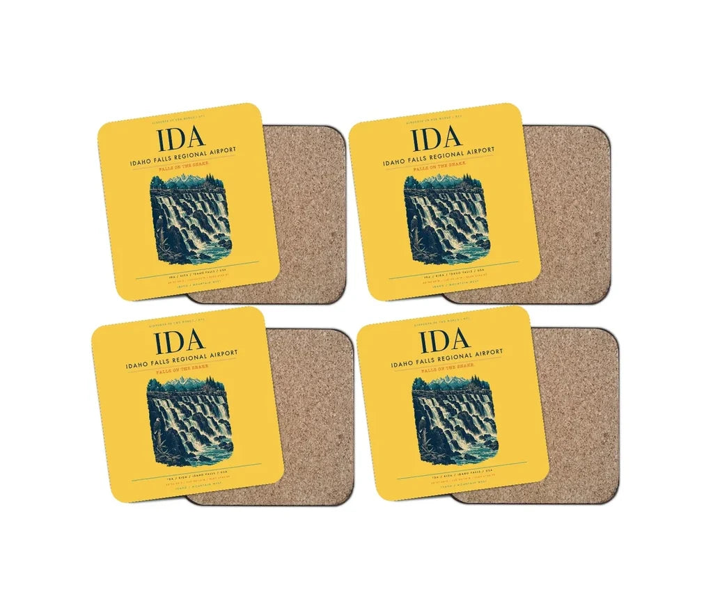 Idaho Falls Regional Airport (IDA) design on yellow 4 pieces set coaster
