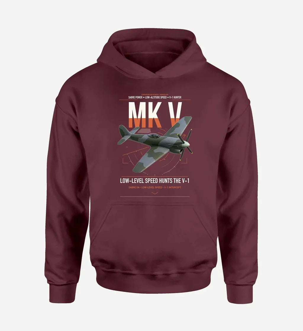 Hawker Tempest Mk V design on dark red double-side hoodie, single-side print