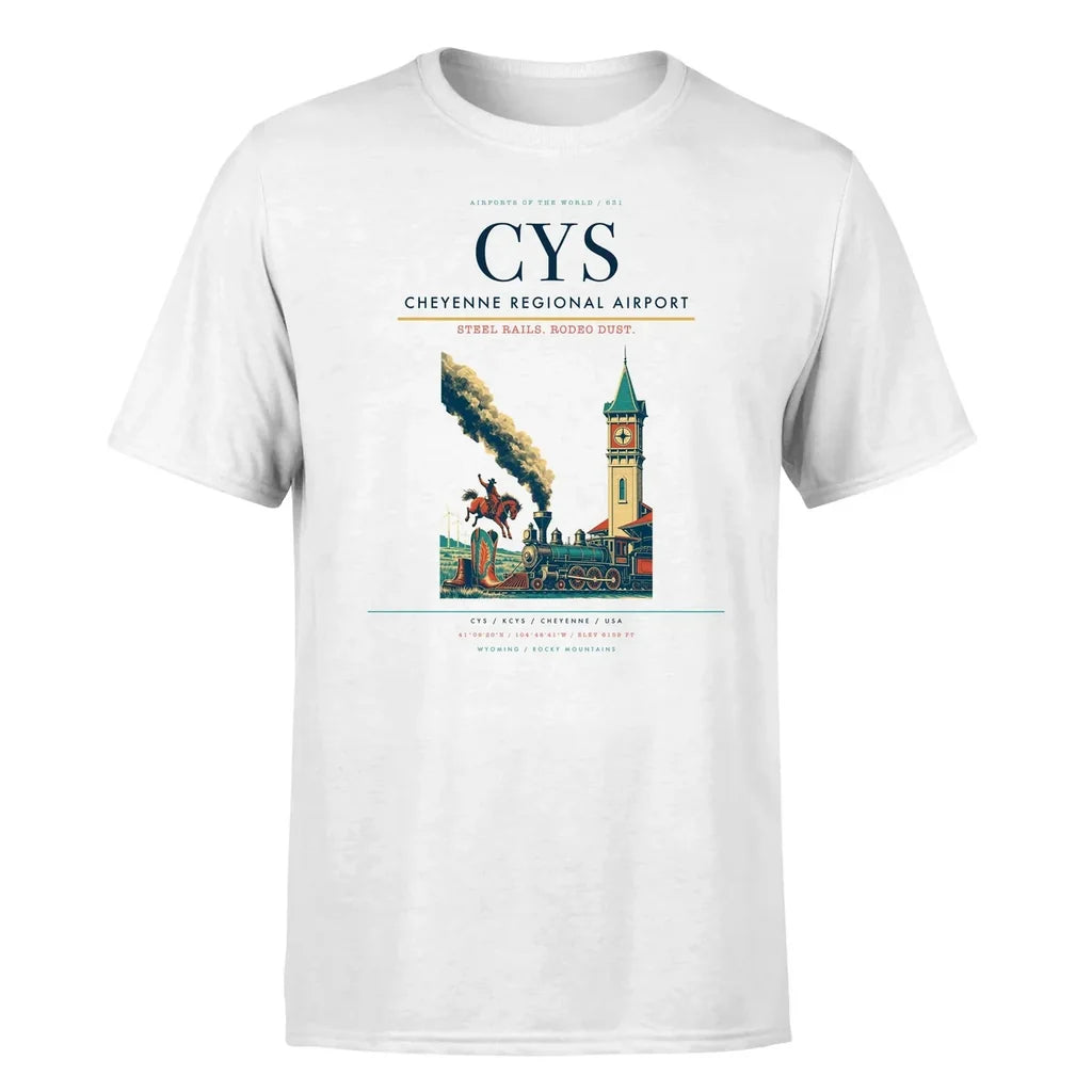 Cheyenne Regional Airport (CYS) T-Shirt single-side front print in White | cheyenne-regional-airport-cys-double-side-t-shirt