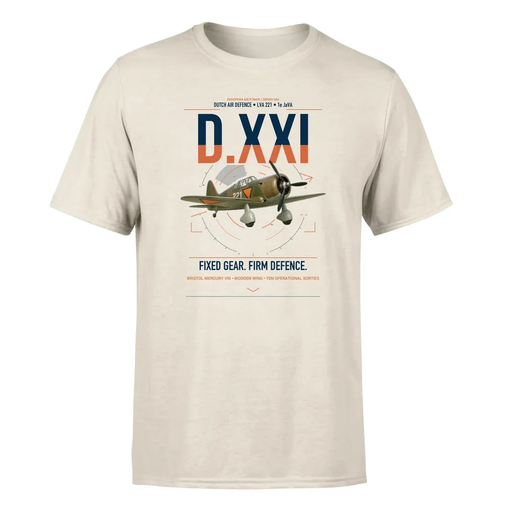 Fokker D.XXI — Dutch LVA aircraft 221 design on beige t-shirt, single-side print