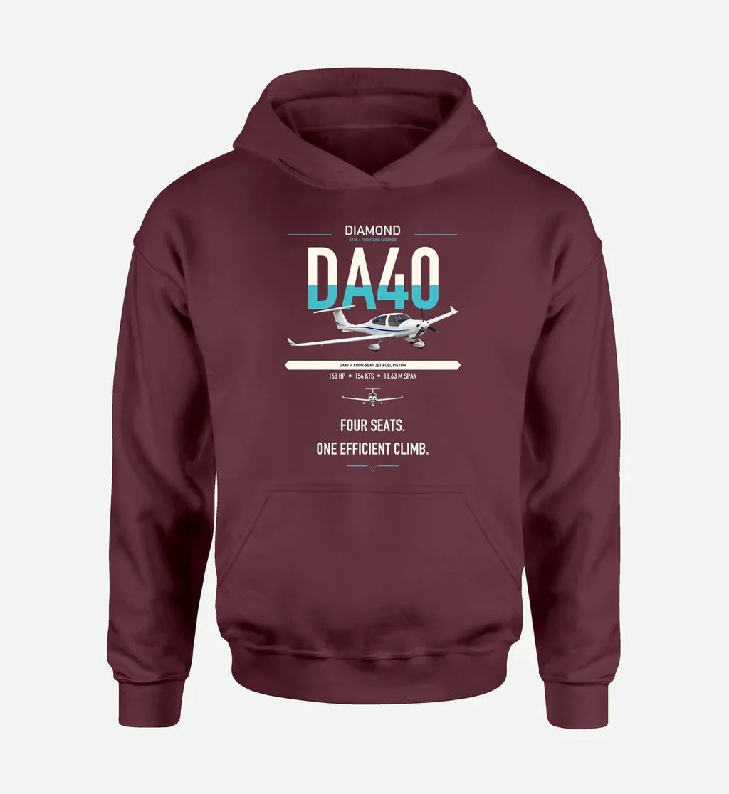Diamond DA40 design on dark red double-side hoodie, single-side print