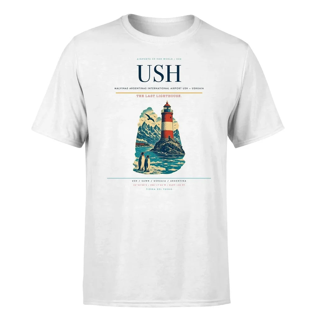 Malvinas Argentinas International Airport (USH) T-Shirt single-side front print in White | malvinas-argentinas-international-airport-ush-double-side-t-shirt