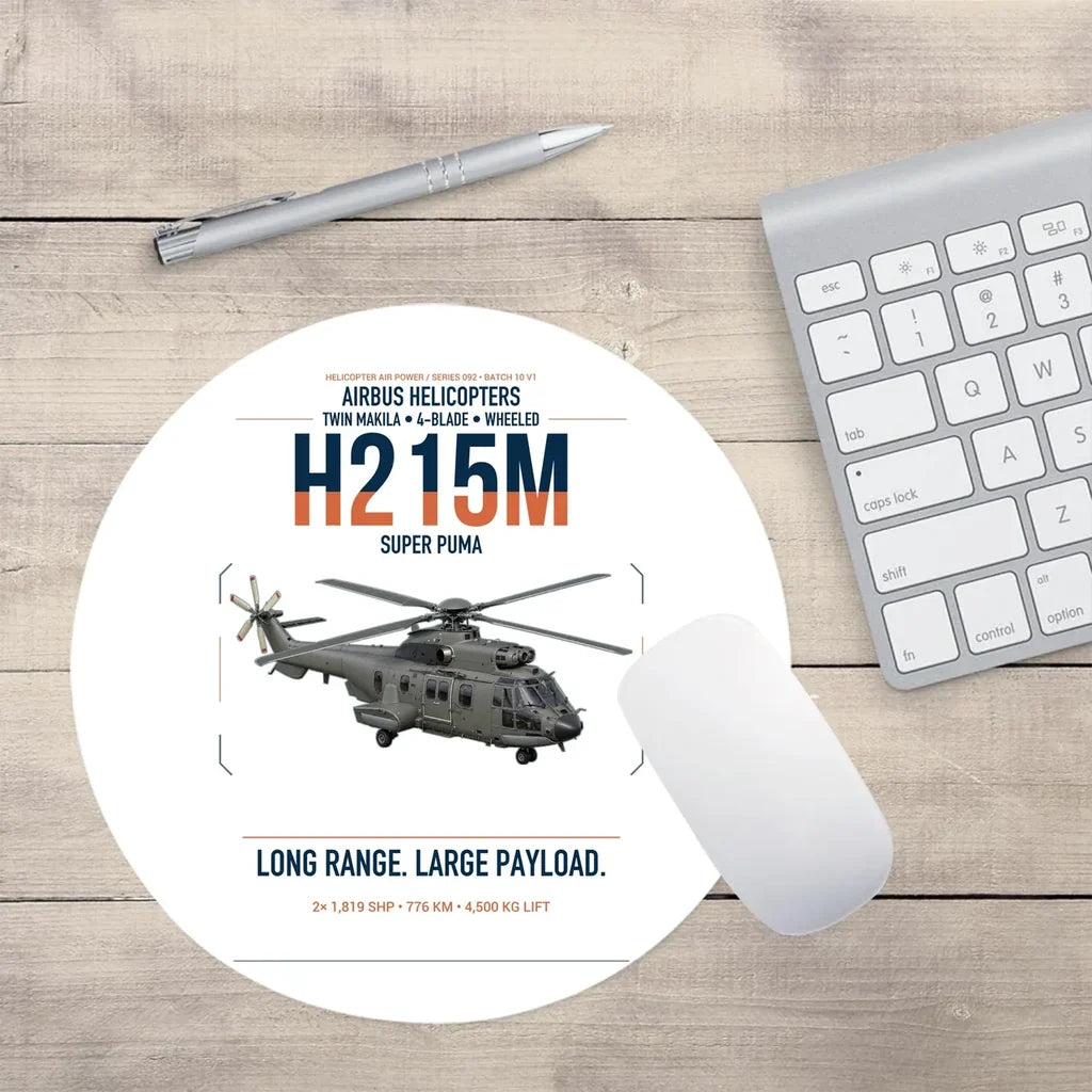 Airbus H215M design on white round mouse pad