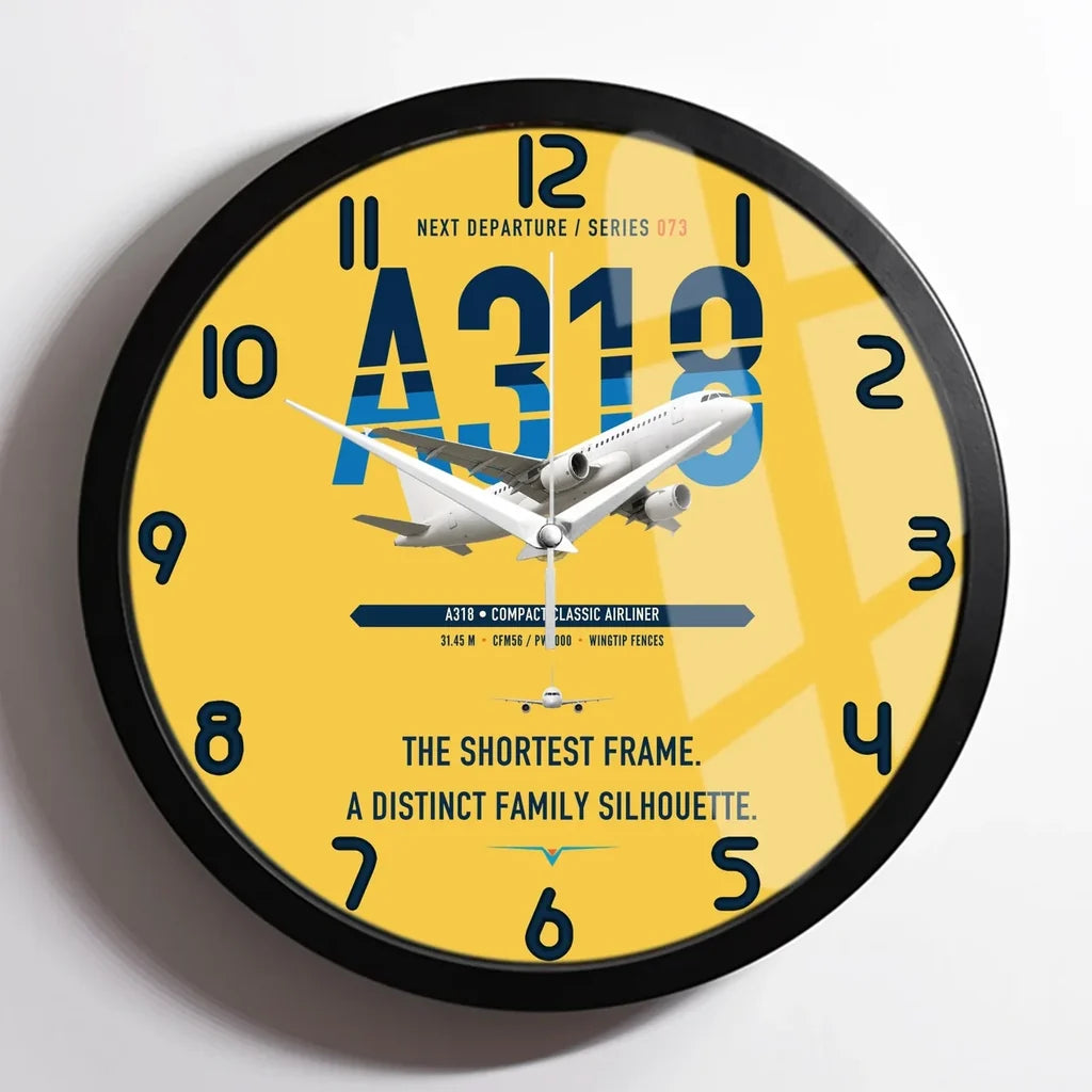Airbus A318 design on yellow framed wall clock