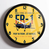 Thumbnail for FR-1 Fireball Prop in Front Jet in Back design on yellow framed wall clock