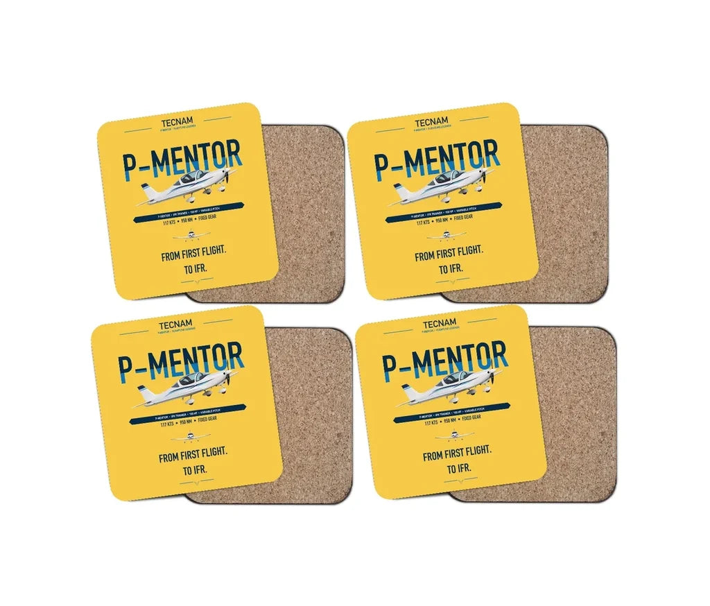 Tecnam P-Mentor design on yellow 4 pieces set coaster