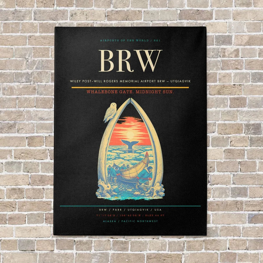 Wiley Post–Will Rogers Memorial Airport BRW — Utqiagvik vertical canvas print - no frame - black background