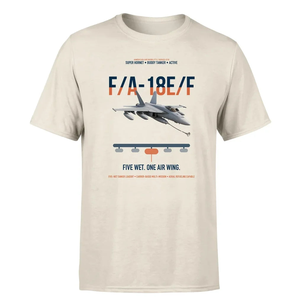F A-18E F Buddy Tanker design on beige double-side t-shirt, single-side print
