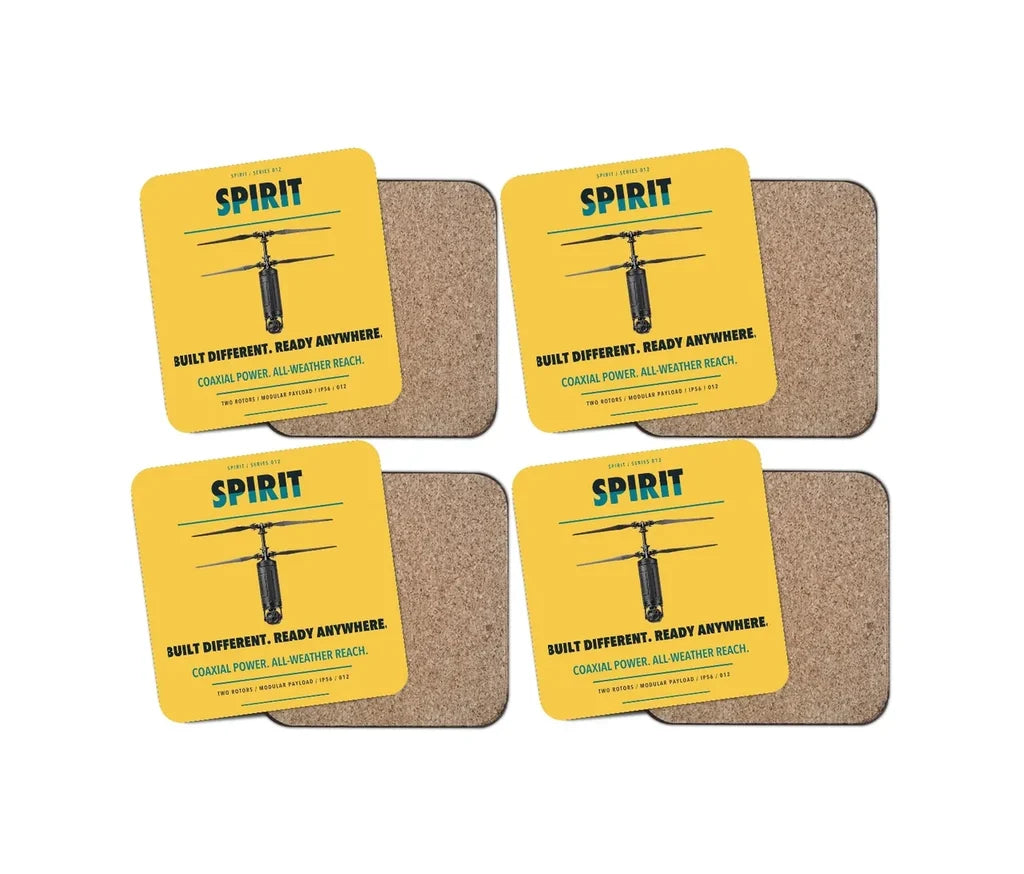 Ascent AeroSystems Spirit design on yellow 4 pieces set coaster