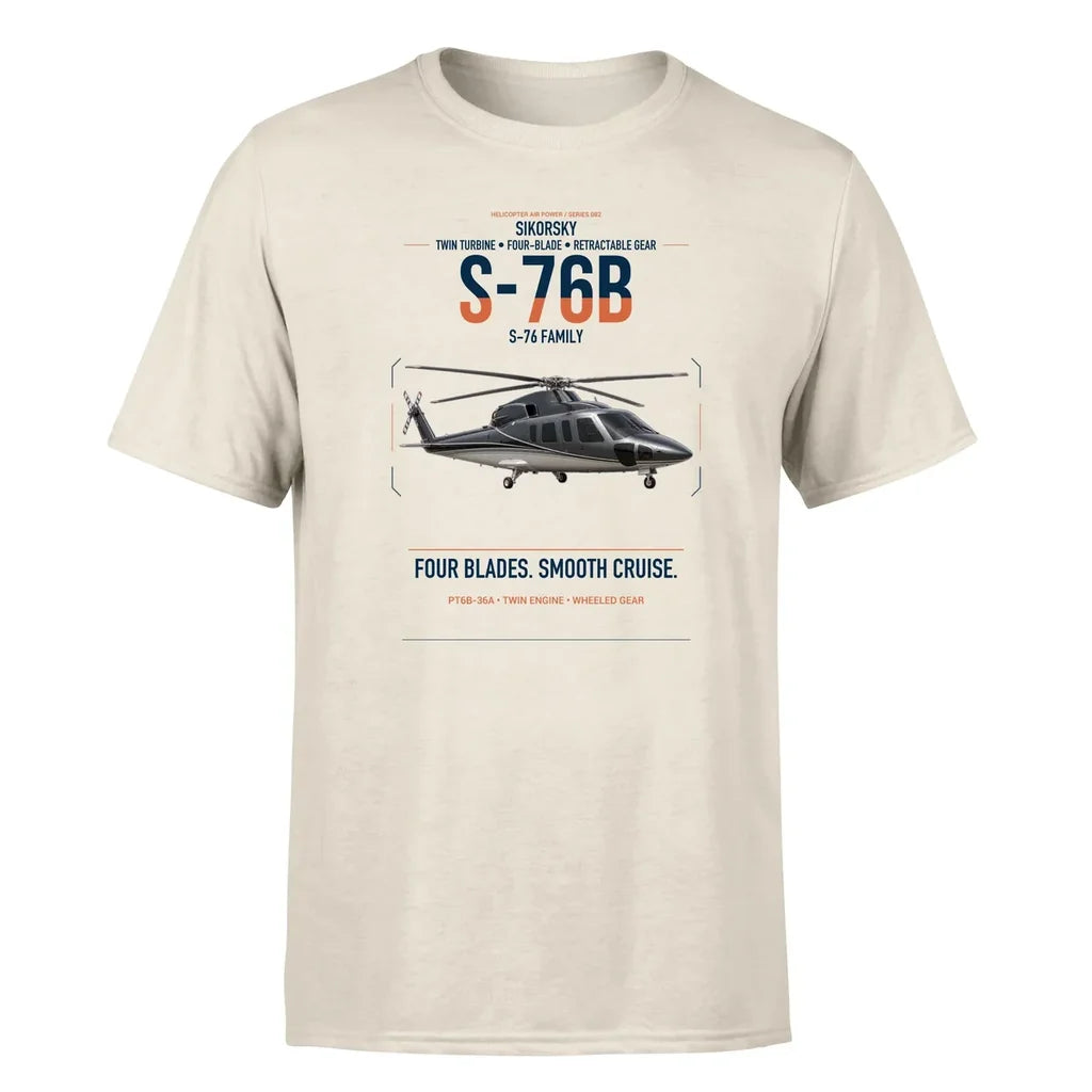 Sikorsky S-76B design on beige t-shirt, single-side print