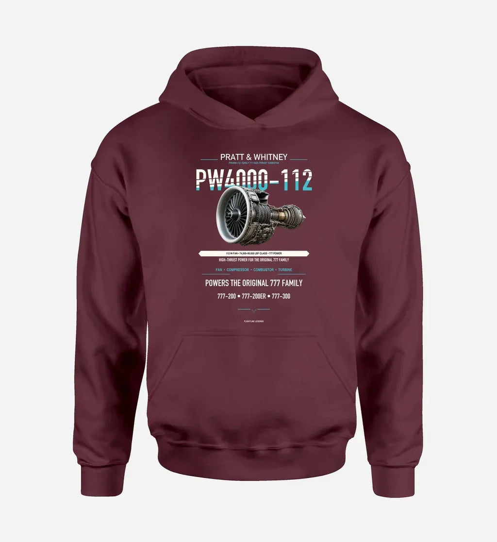 PW4000-112 design on dark red hoodie single side