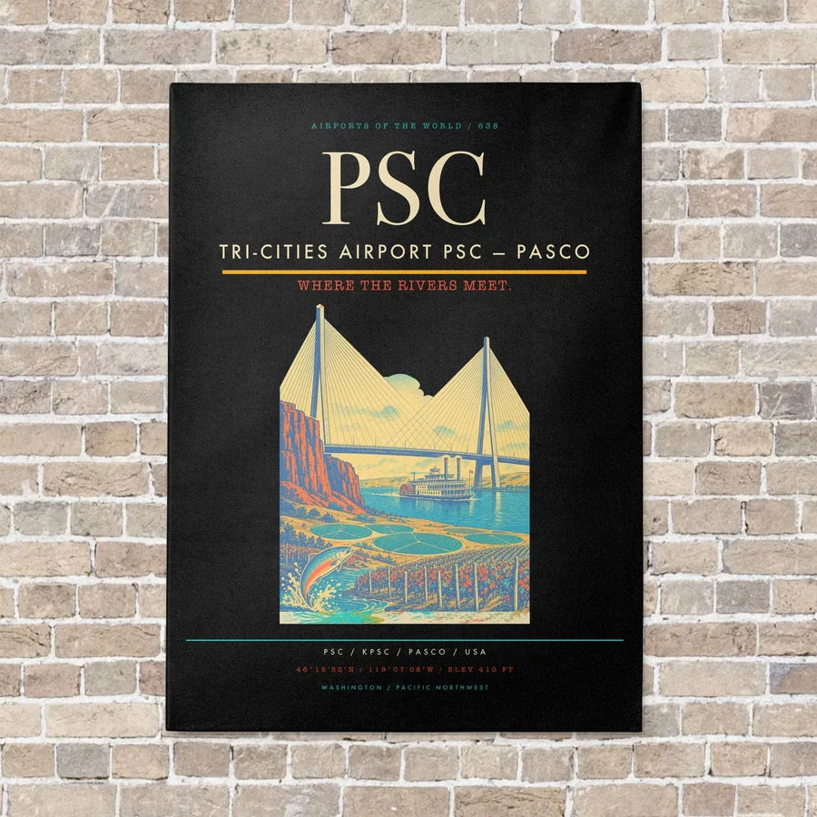 Tri-Cities Airport PSC — Pasco vertical canvas print - no frame - black background