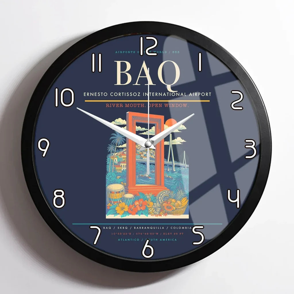 Ernesto Cortissoz International Airport BAQ Wall-Clock Framed - Navy Blue