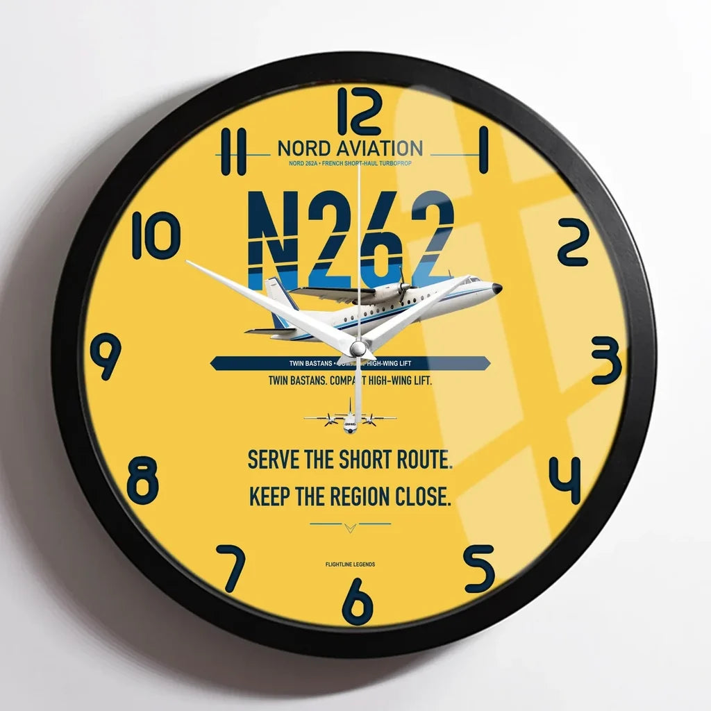 Nord 262A design on yellow framed wall clock
