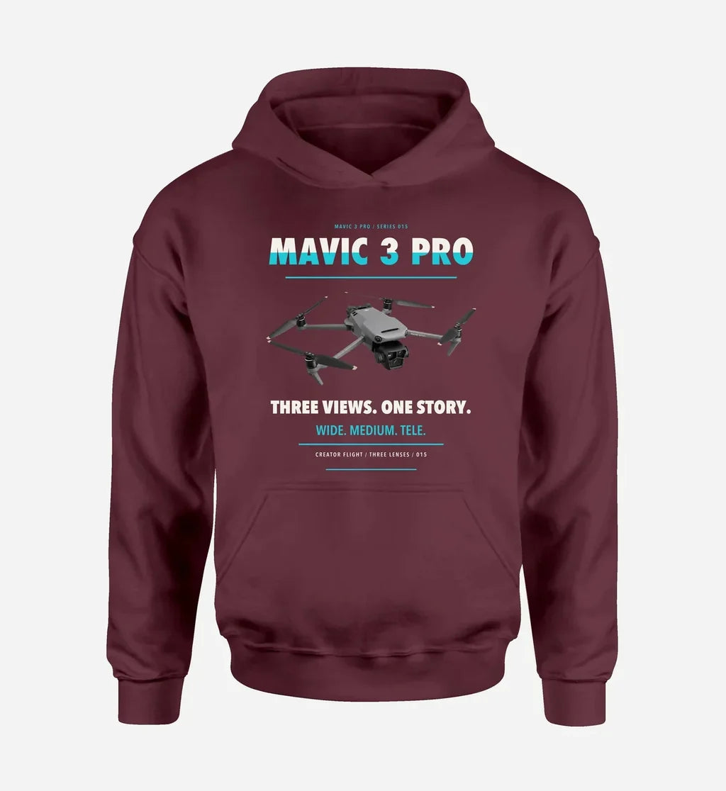 DJI Mavic 3 Pro design on dark red hoodie single side