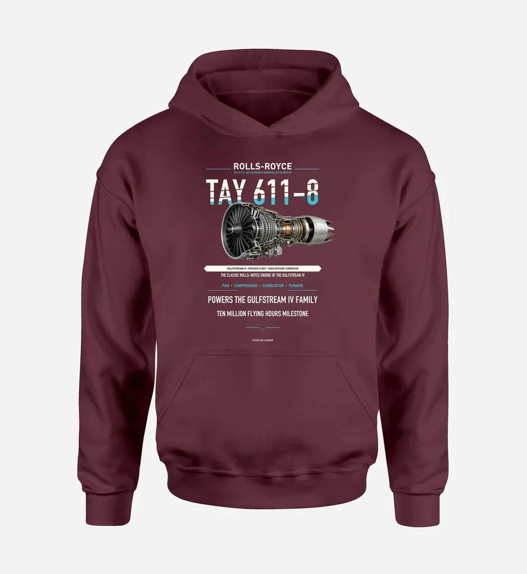 TAY 611-8 design on dark red hoodie single side
