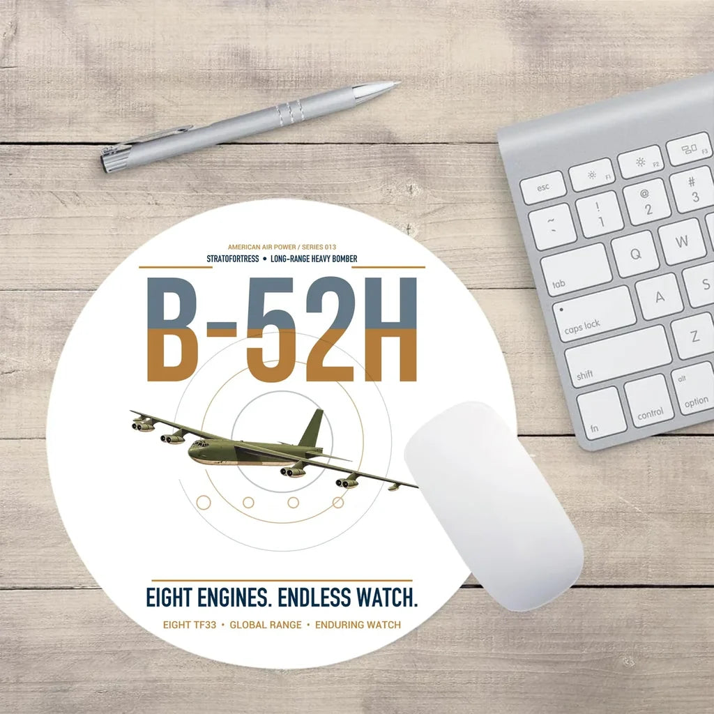 B-52H Stratofortress design on white round mouse pad