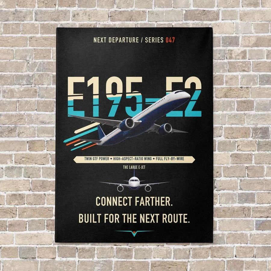 Embraer E195-E2 vertical canvas print - no frame - black background