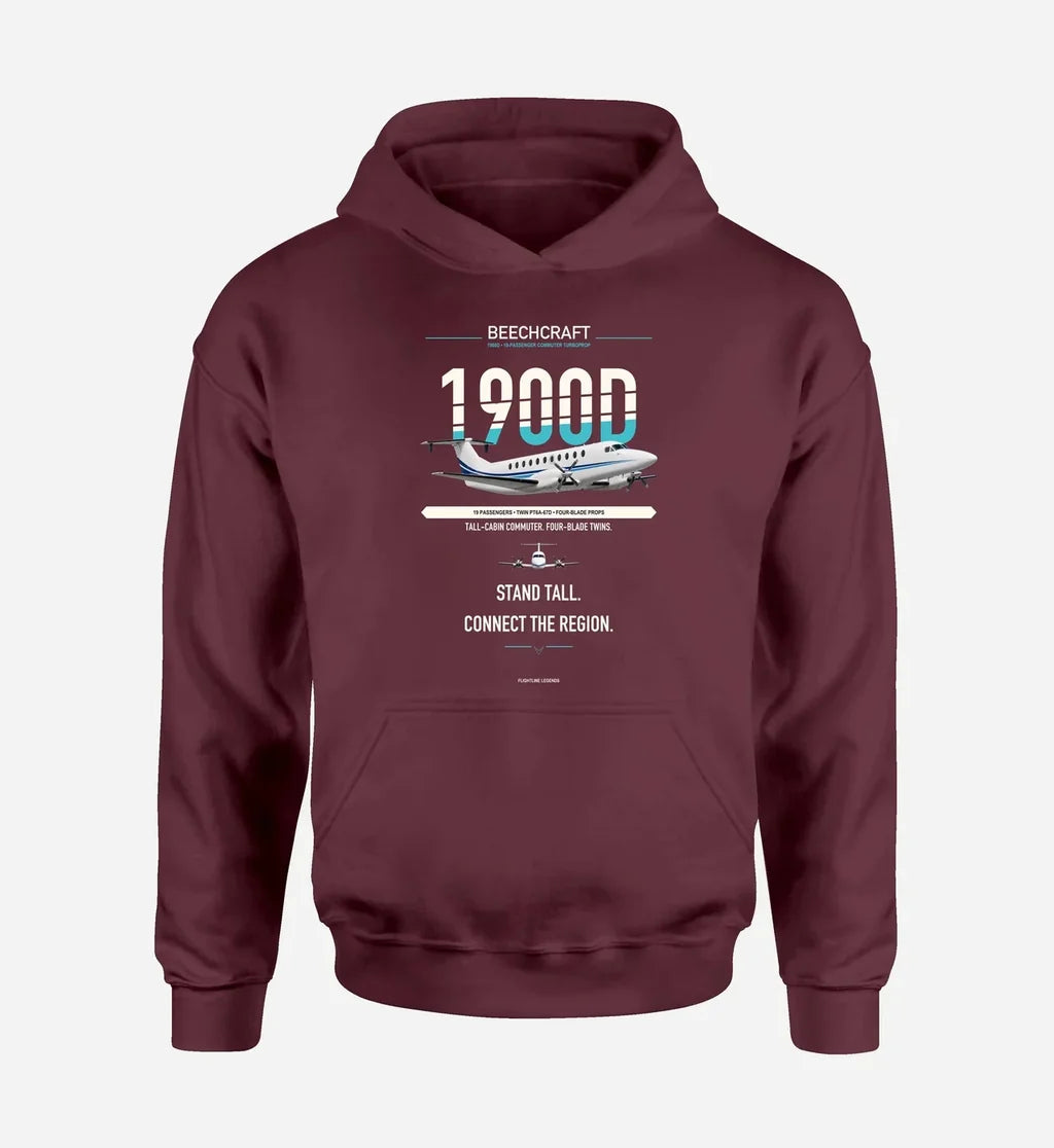 Beechcraft 1900D design on dark red hoodie single side