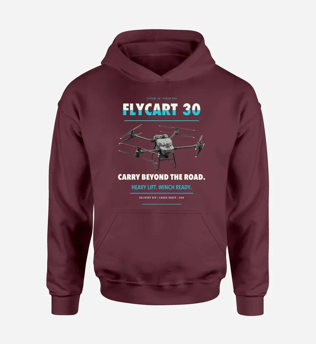 DJI FlyCart 30 design on dark red hoodie single side