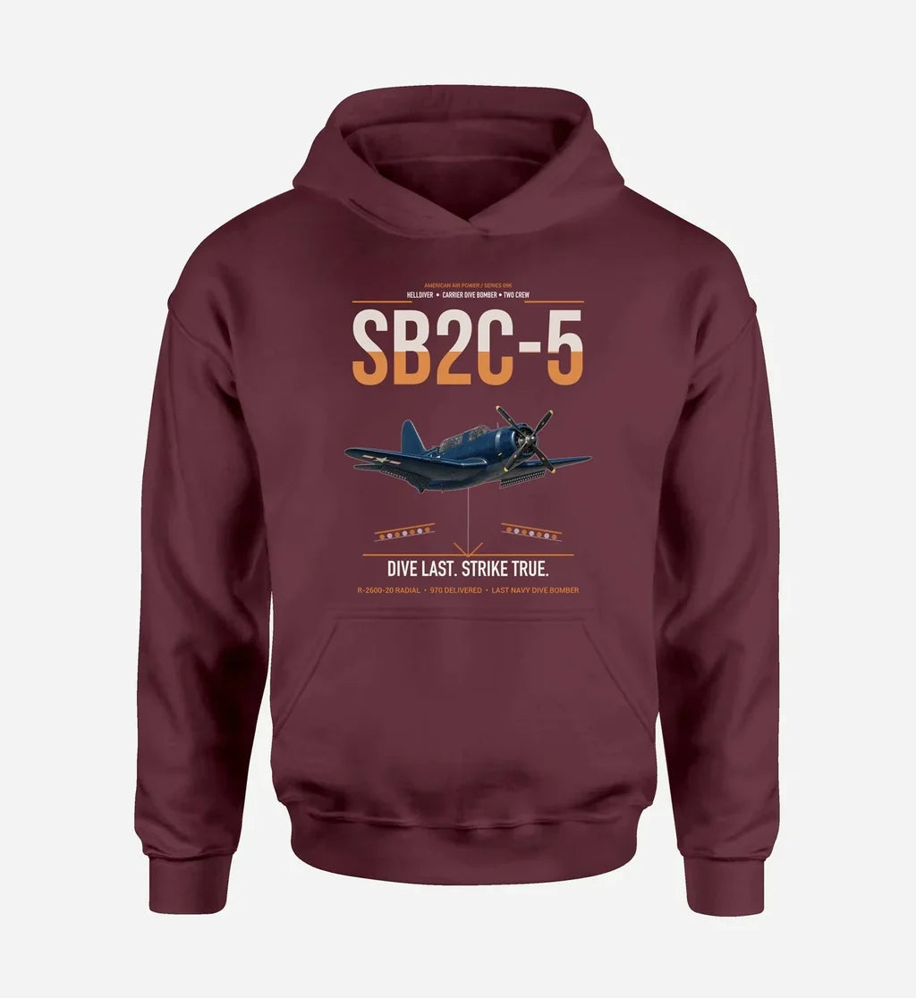 SB2C-5 Helldiver design on dark red double-side hoodie, single-side print