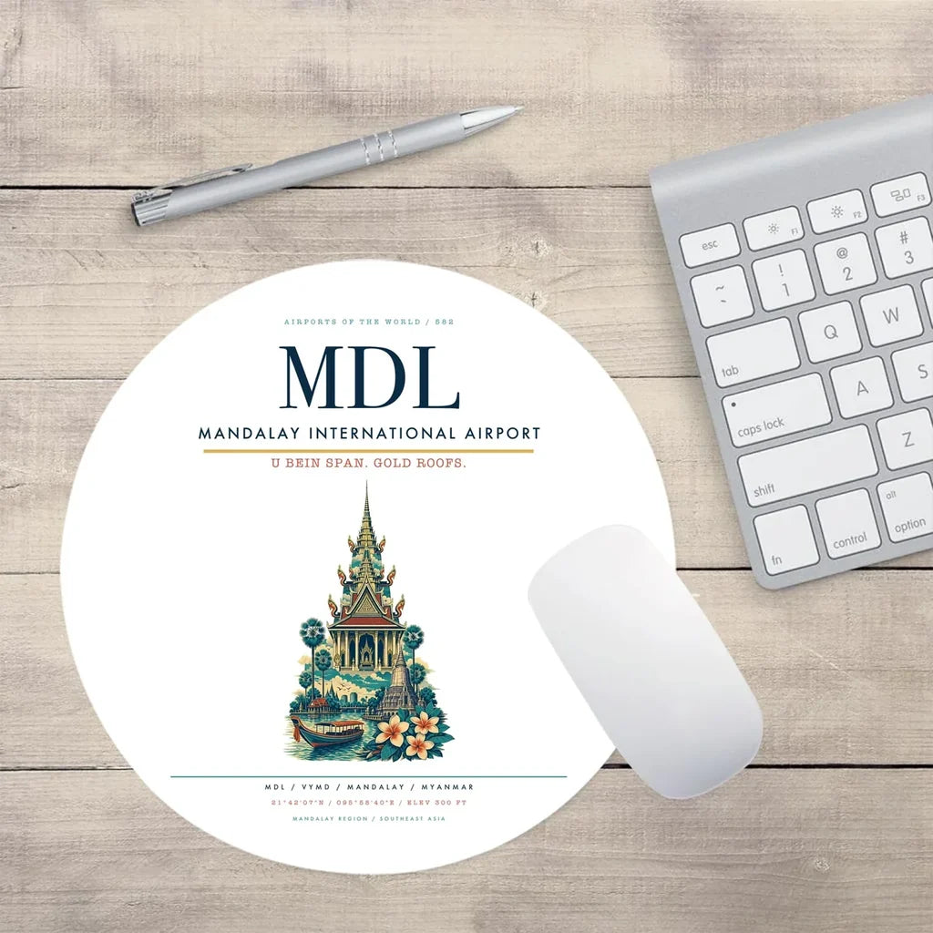 Mandalay International Airport (MDL) design on white round mouse pad