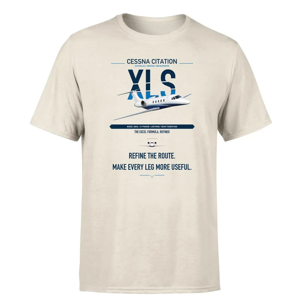 Cessna Citation XLS design on beige double-side t-shirt, single-side print