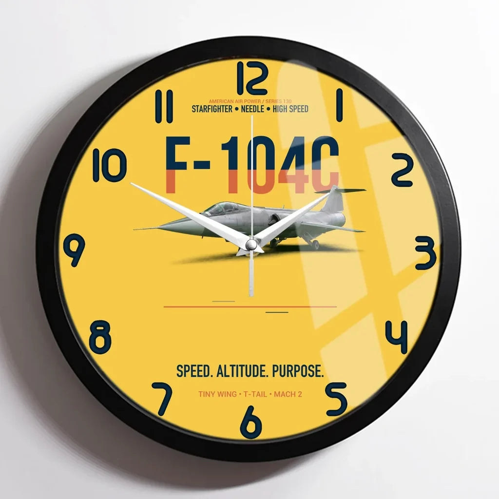F-104C Starfighter Speed In A Straight Line design on yellow framed wall clock
