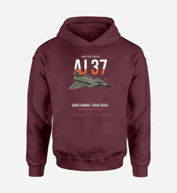 Thumbnail for Saab AJ 37 Viggen design on dark red double-side hoodie, single-side print