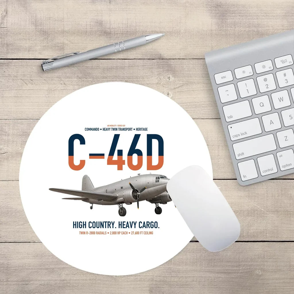 C-46D Commando design on white round mouse pad