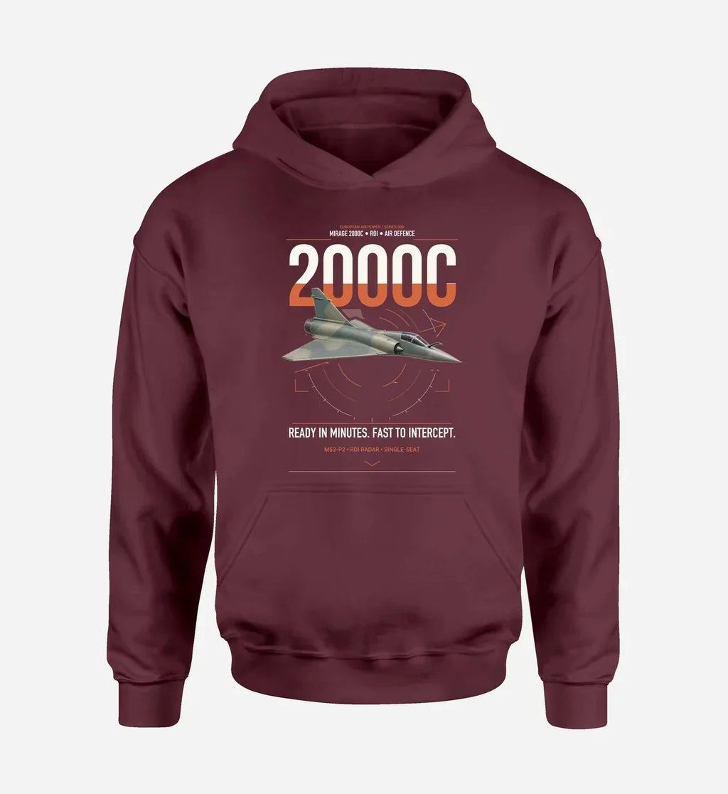 Dassault Mirage 2000C RDI design on dark red double-side hoodie, single-side print