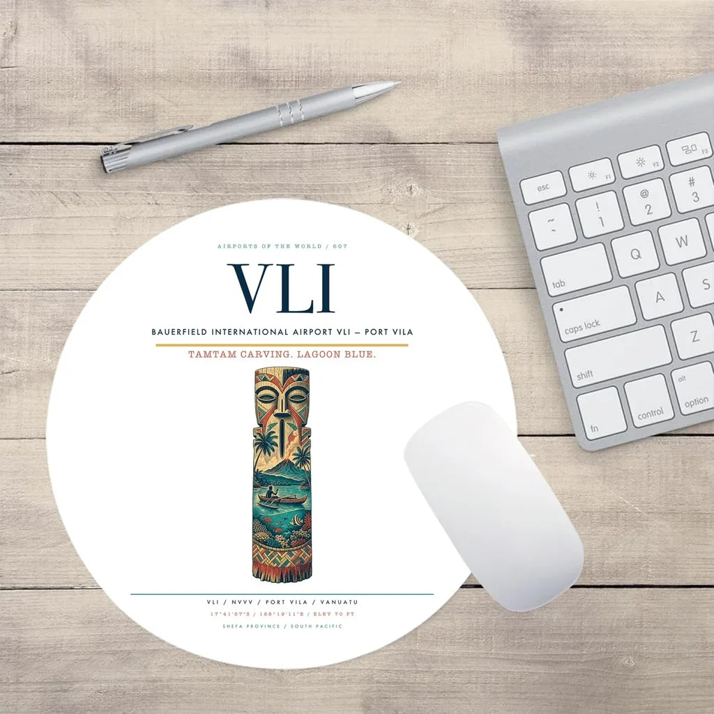 Bauerfield International Airport (VLI) design on white round mouse pad