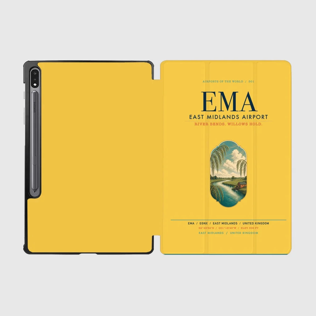 East Midlands Airport (EMA) design on yellow samsung tablet tablet case