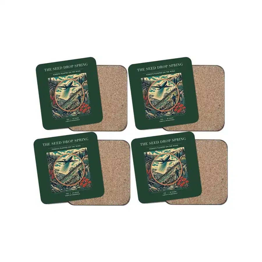 The Seed Drop Spring - Designed Coasters design on dark green 4-pieces-set