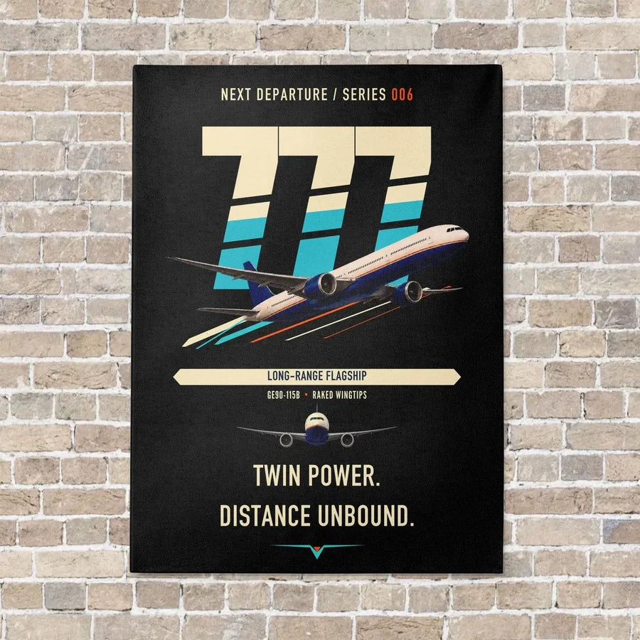 Boeing 777-300ER vertical canvas print - no frame - black background
