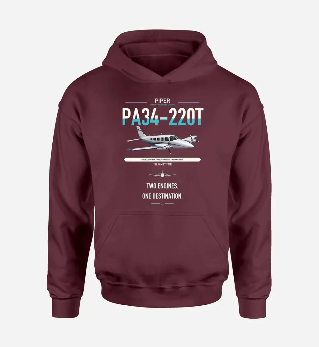Piper PA-34-220T Seneca V design on dark red double-side hoodie, single-side print