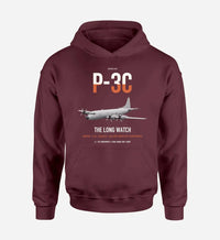 Thumbnail for P-3C Orion design on dark red double-side hoodie, single-side print
