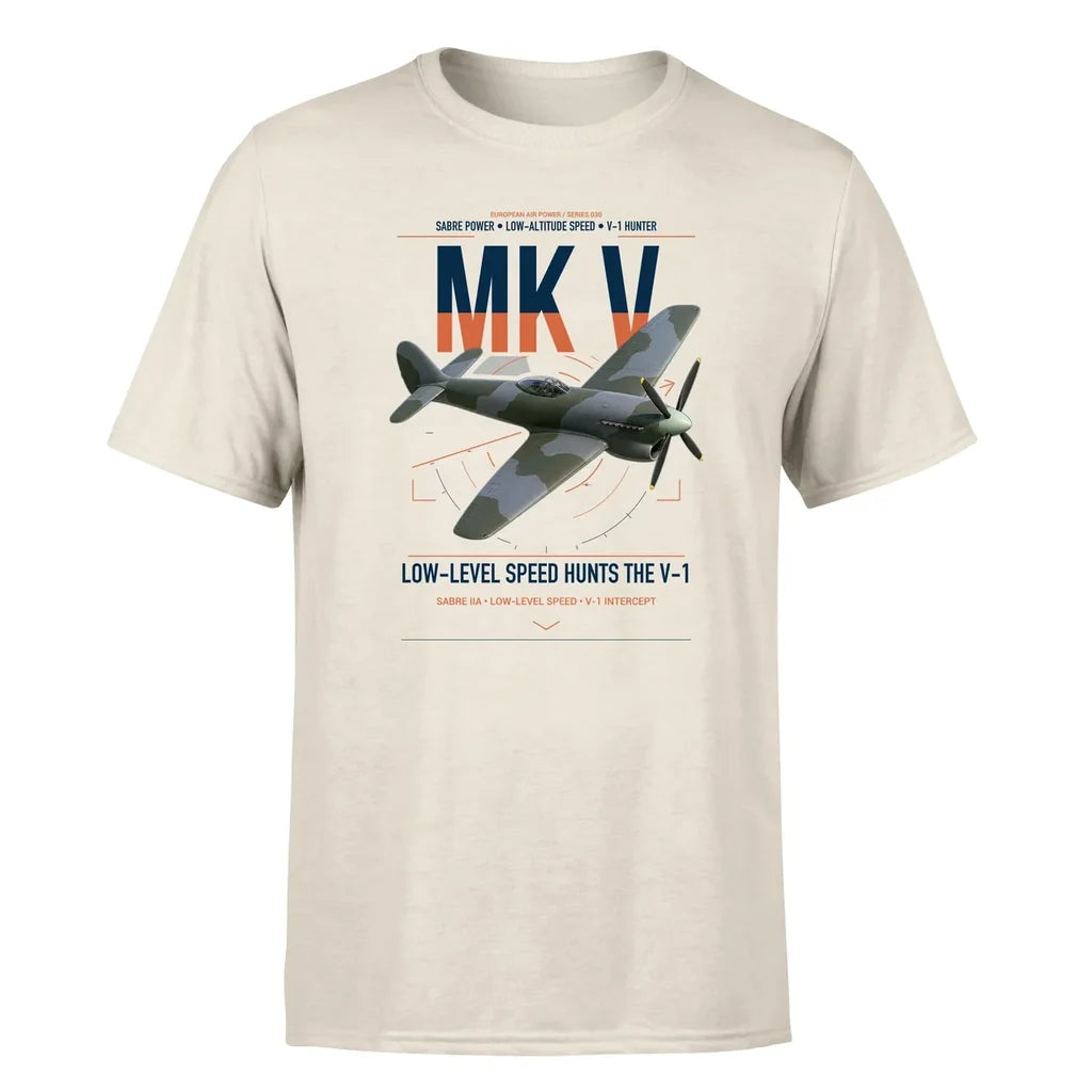 Hawker Tempest Mk V design on beige t-shirt, single-side print