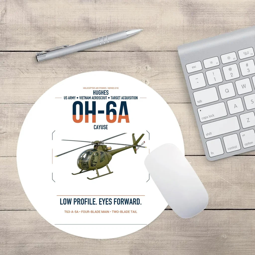 Hughes OH-6A Cayuse design on white round mouse pad