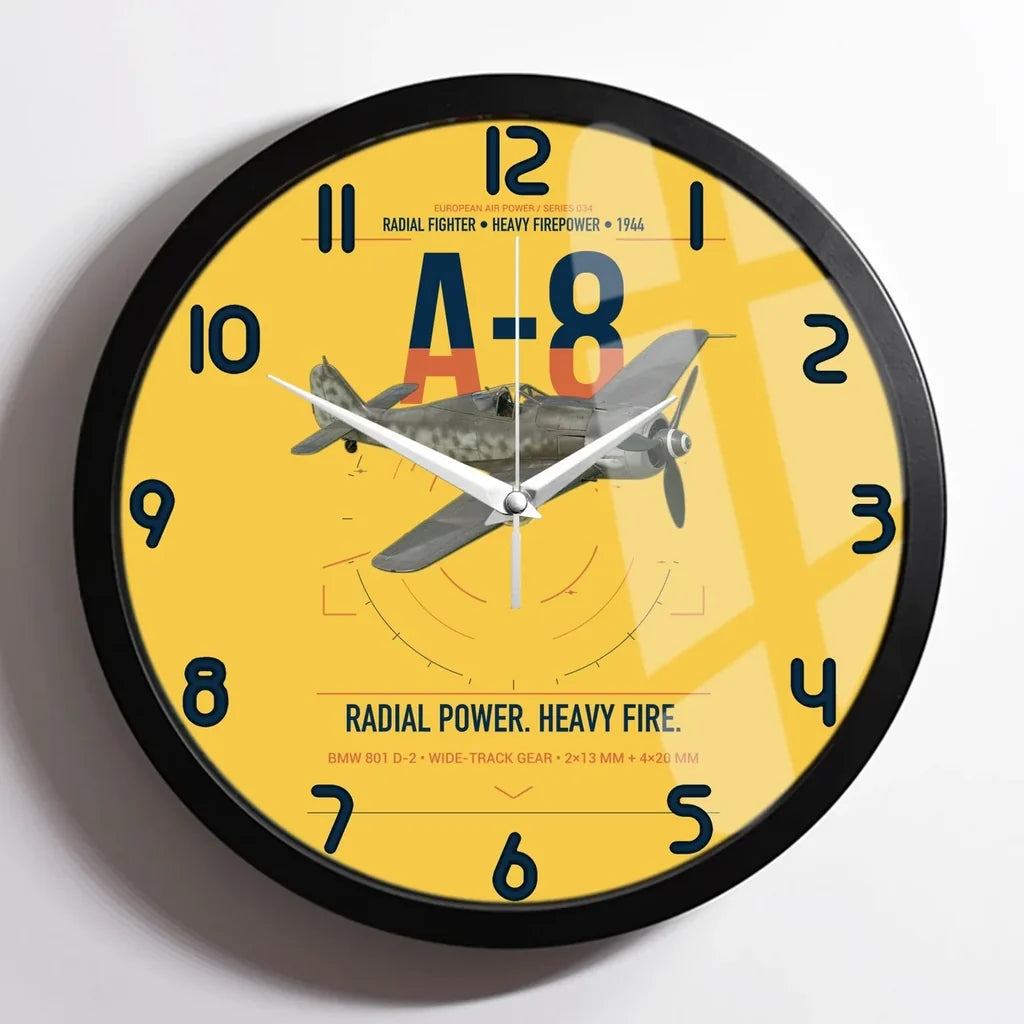 Focke-Wulf Fw 190A-8 design on yellow framed wall clock