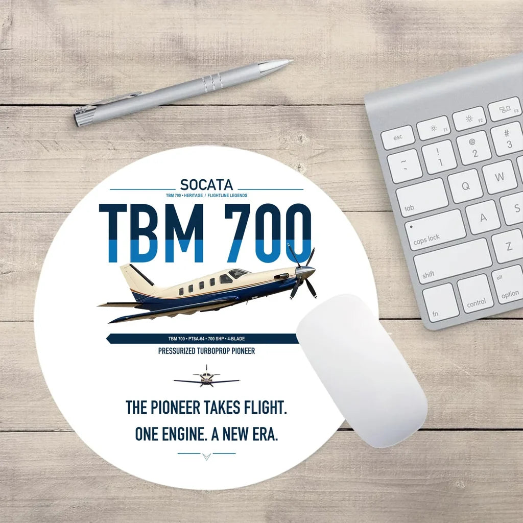 Socata TBM 700 design on white round mouse pad