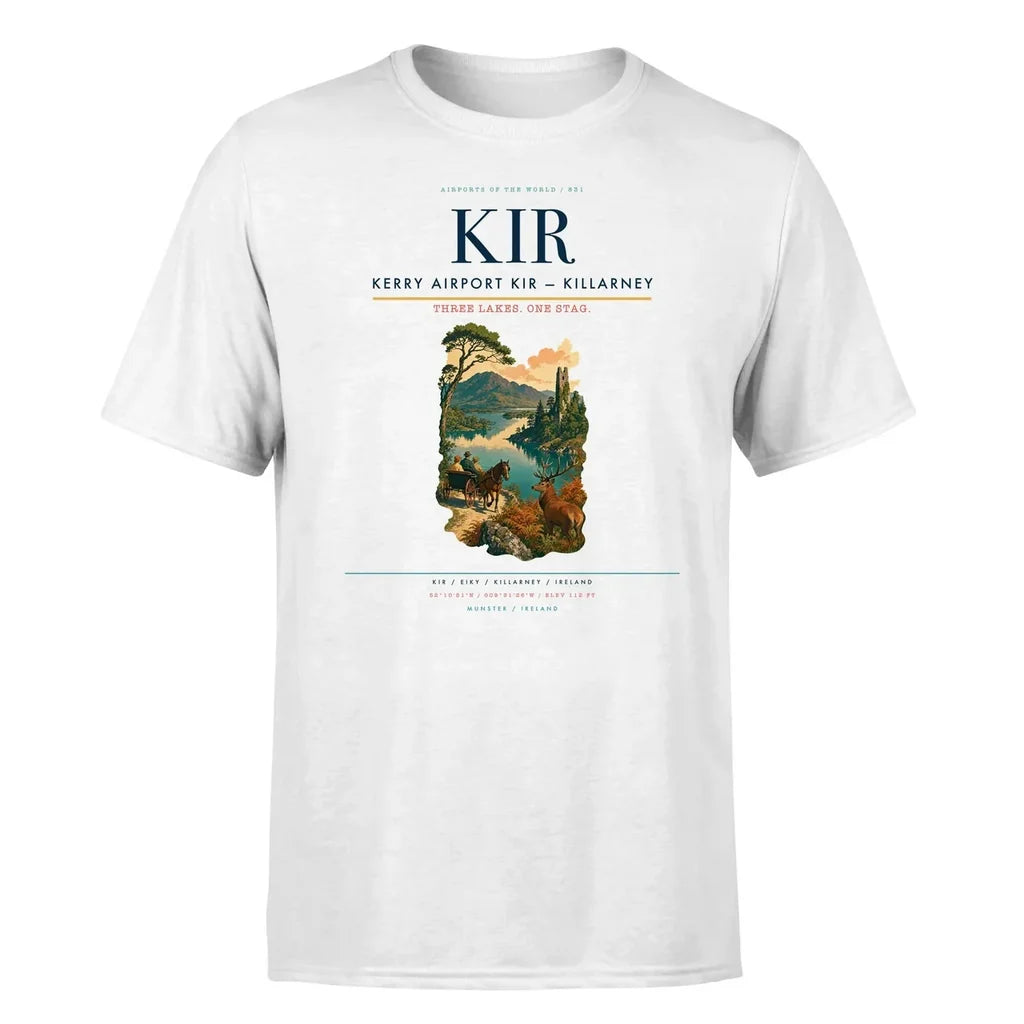 Kerry Airport (KIR) T-Shirt single-side front print in White | kerry-airport-kir-double-side-t-shirt