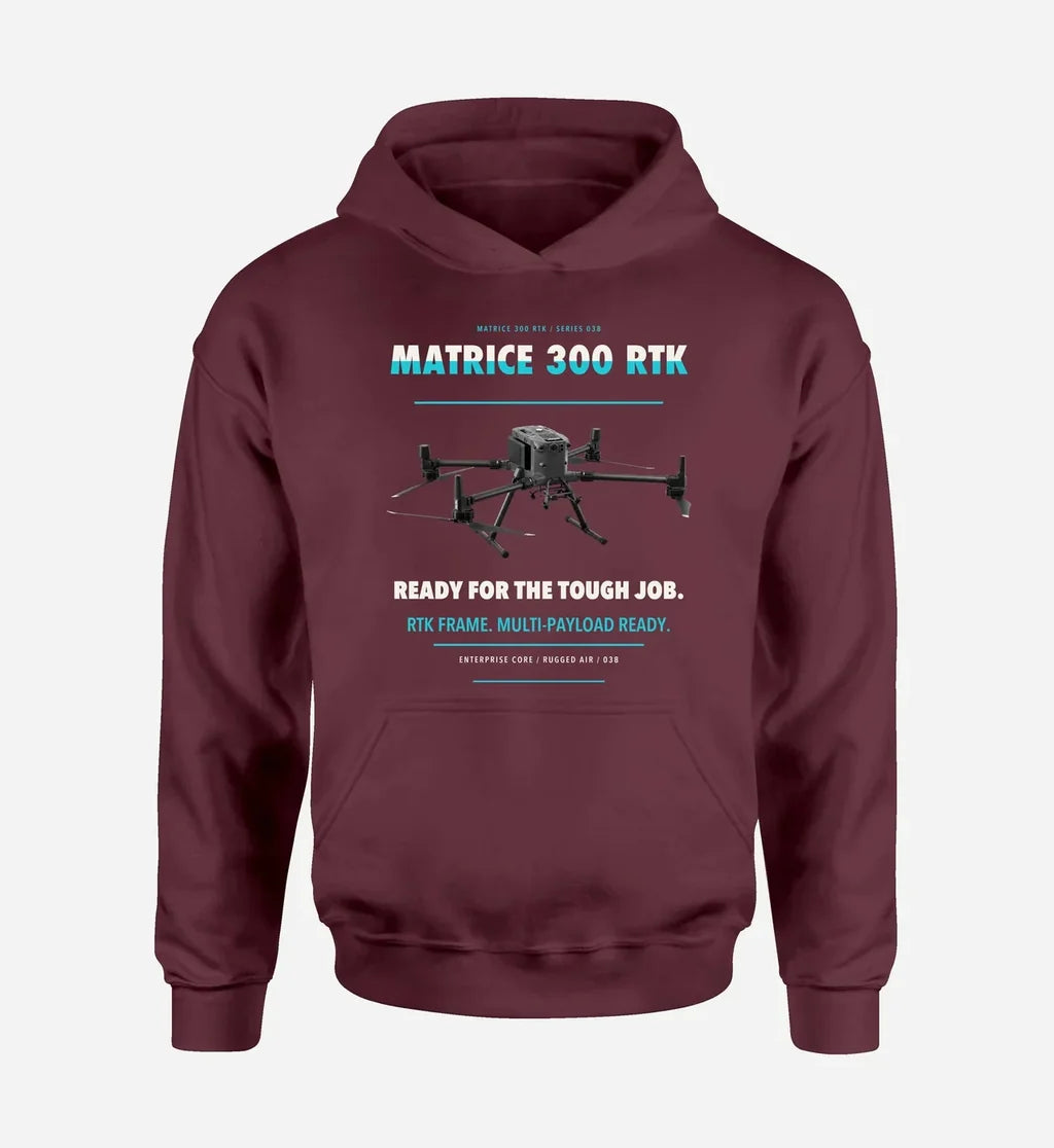 DJI Matrice 300 RTK design on dark red hoodie single side