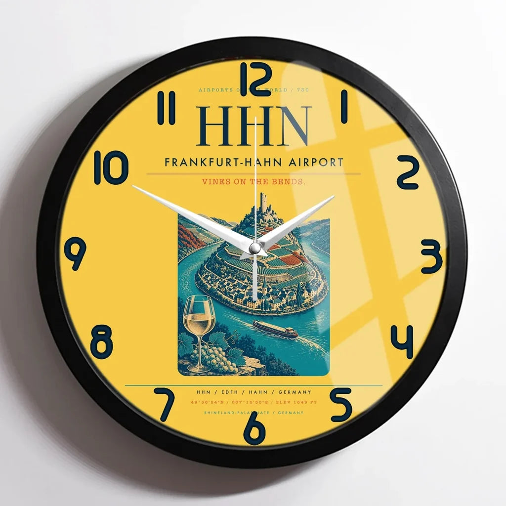 Frankfurt-Hahn Airport (HHN) design on yellow framed wall clock