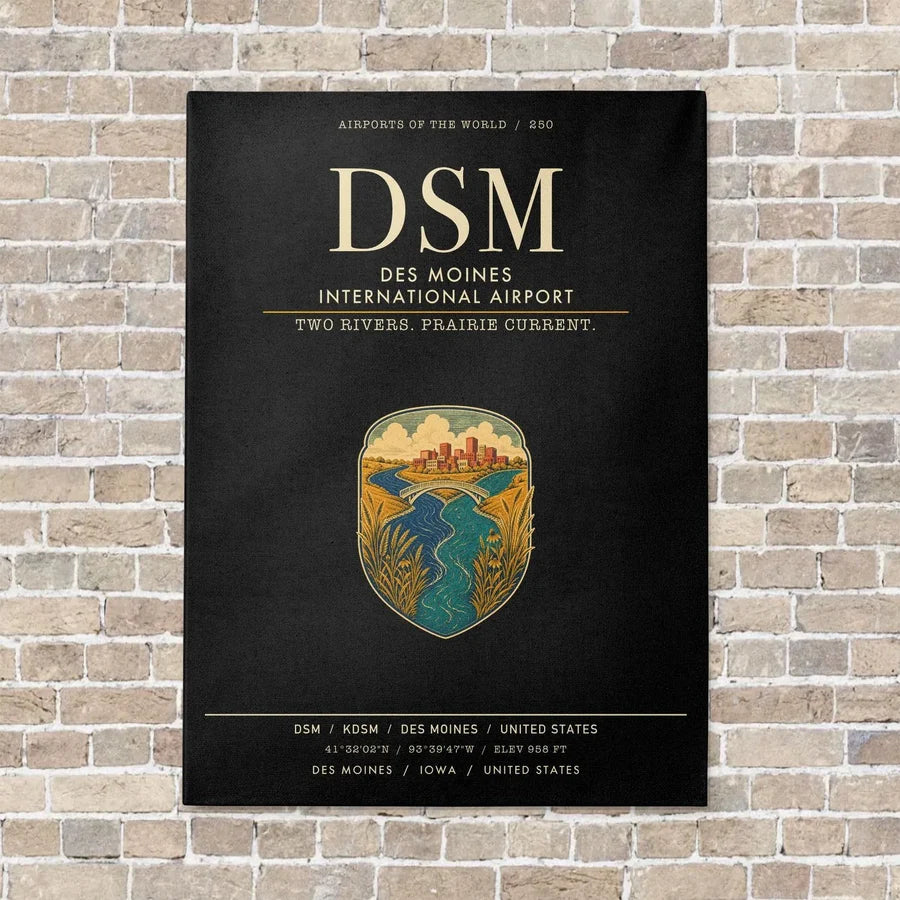 Des Moines International Airport DSM vertical canvas print - no frame - black background