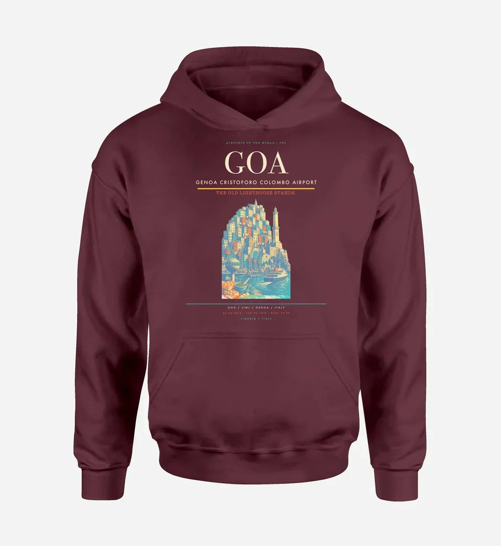 Genoa Cristoforo Colombo Airport (GOA) design on dark red hoodie single-side print