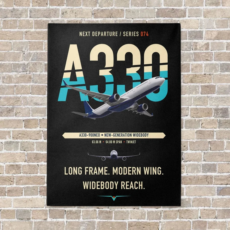 Airbus A330-900neo vertical canvas print - no frame - black background