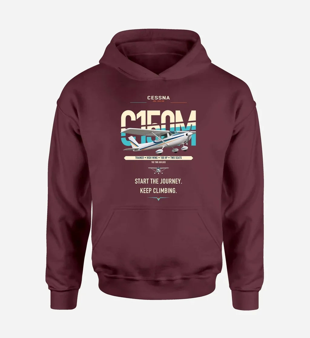 Cessna 150M design on dark red double-side hoodie, single-side print